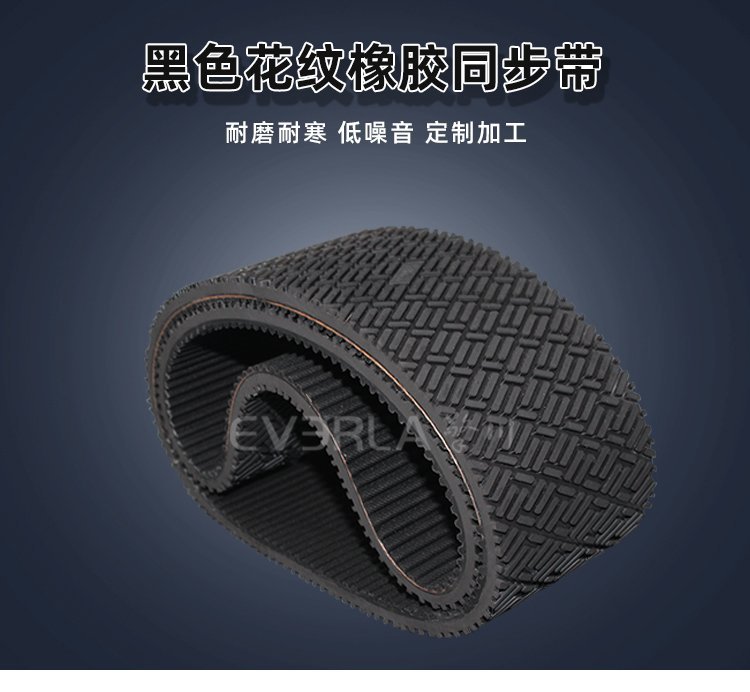 黑色花紋橡膠同步帶：紋路鐫刻實(shí)力，傳動(dòng)精準(zhǔn)可靠